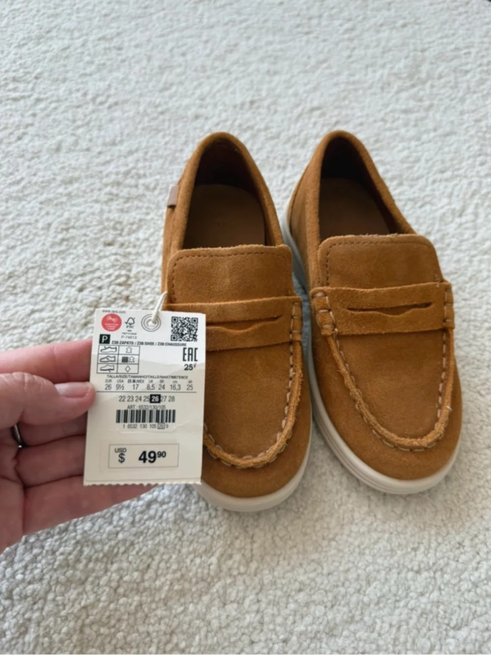 Kids Suede Loafers in Tan